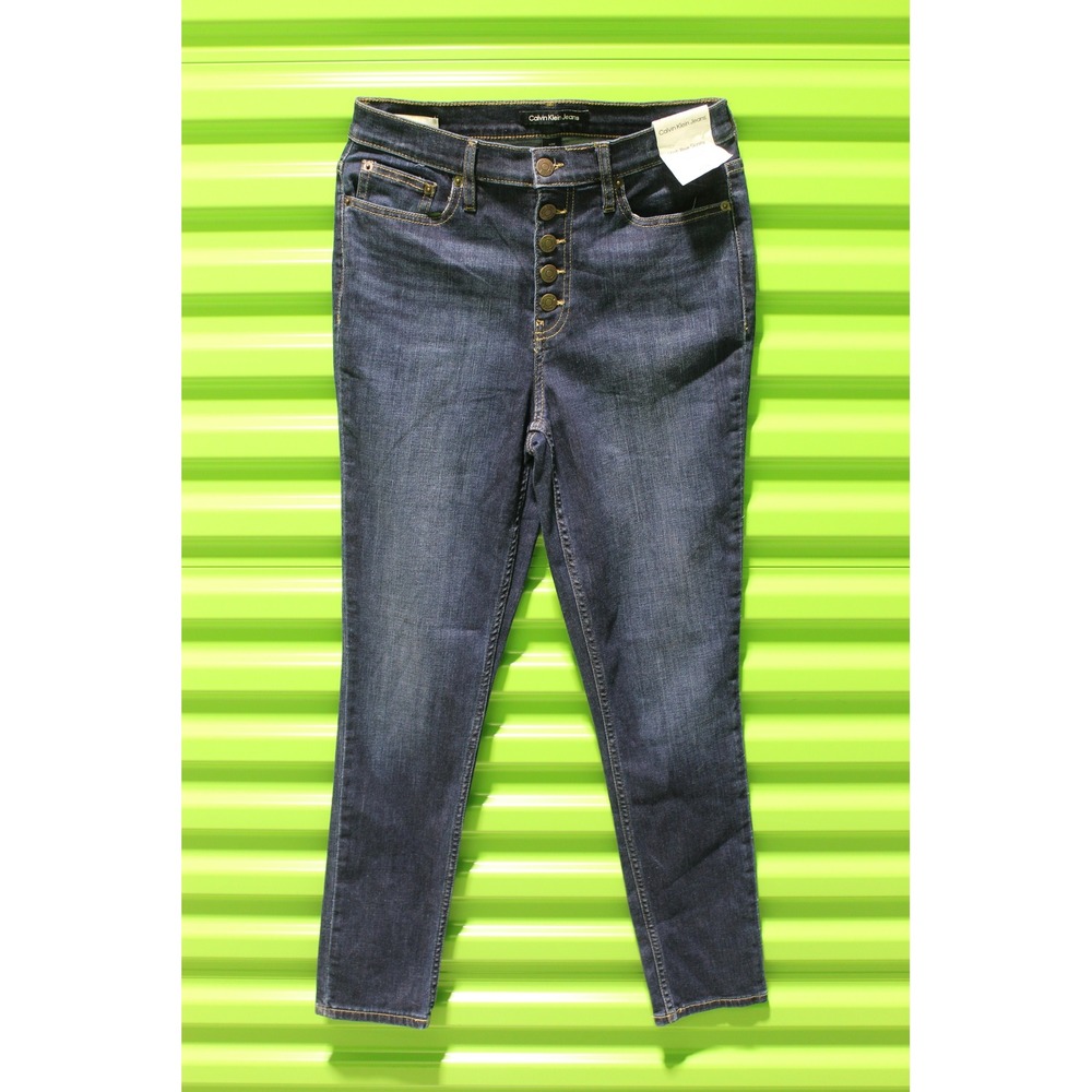 Calvin Klein Jeans Womens High Rise Skinny Dark Wash Button Fly Denim 6/28